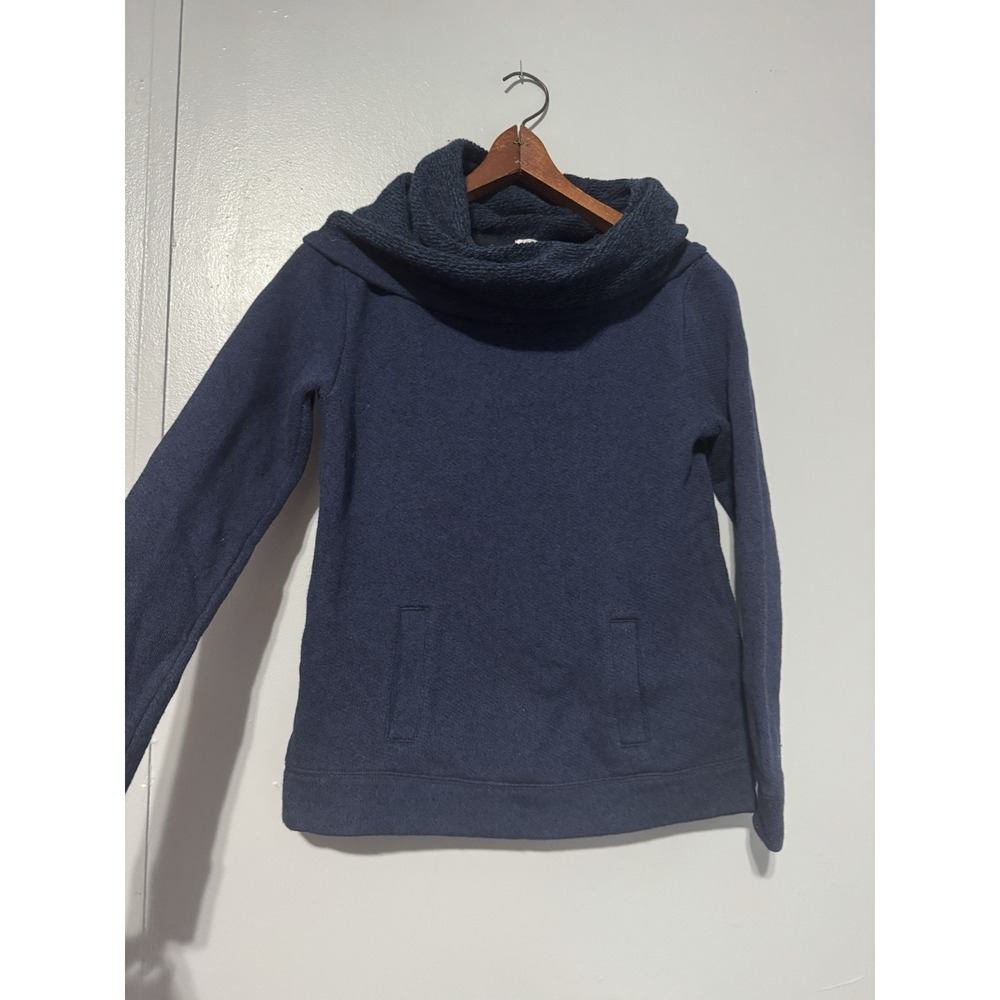 J. Crew blue marled cowl neck sweatshirt front pockets XS 48% Cotton 16% Wool